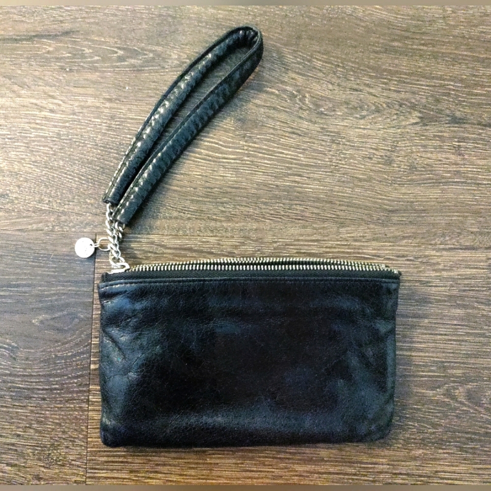 Hobo Womens Leather Dual Zip Wrist Wallet Black